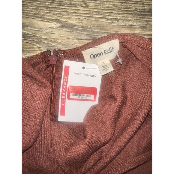 Open Edit Ribbed Cutout Mini Dress Size Small Long Sleeve Women Brown Chino. 7 - Picture 5 of 8